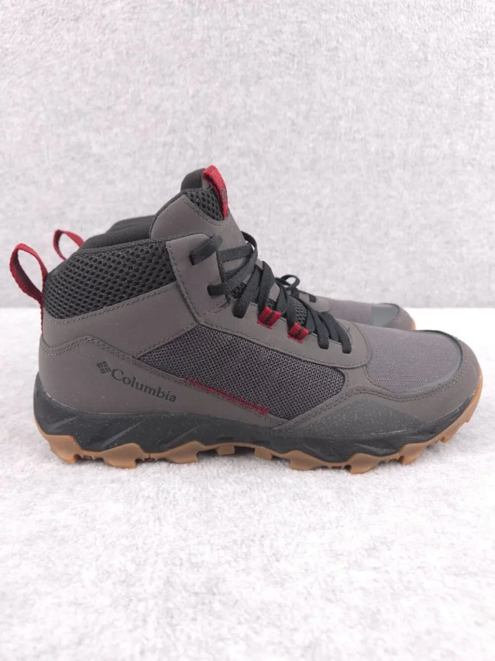 Columbia Boots Mens 10 Flow Centre Trail Hiking Shoes Mid Dark Grey Red Jasper